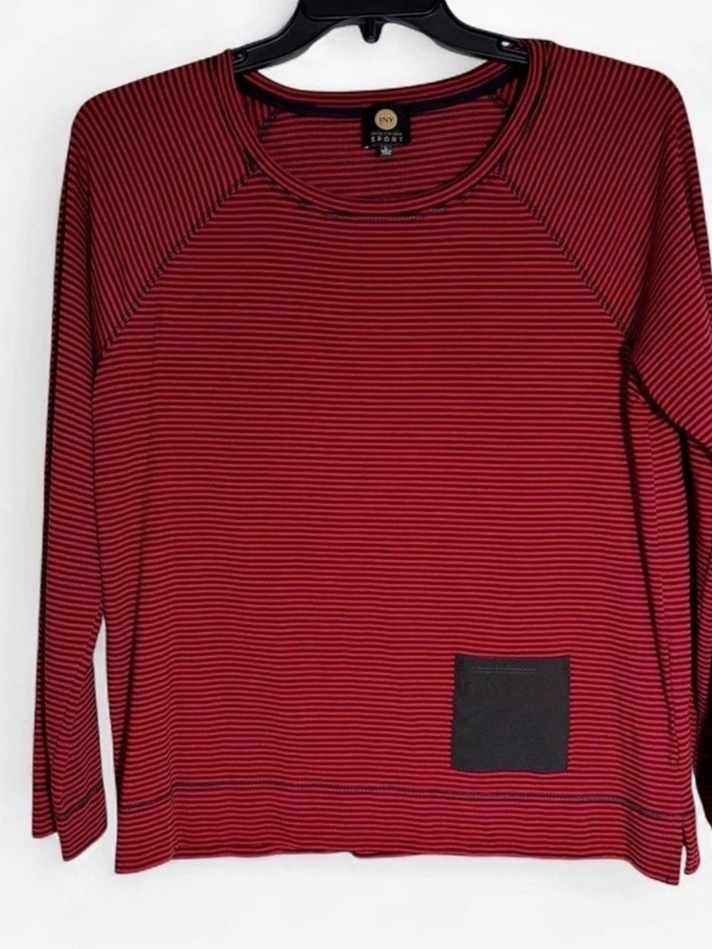 Jones New York Sport Striped Long Sleeve Top in Red & Black Size: Large